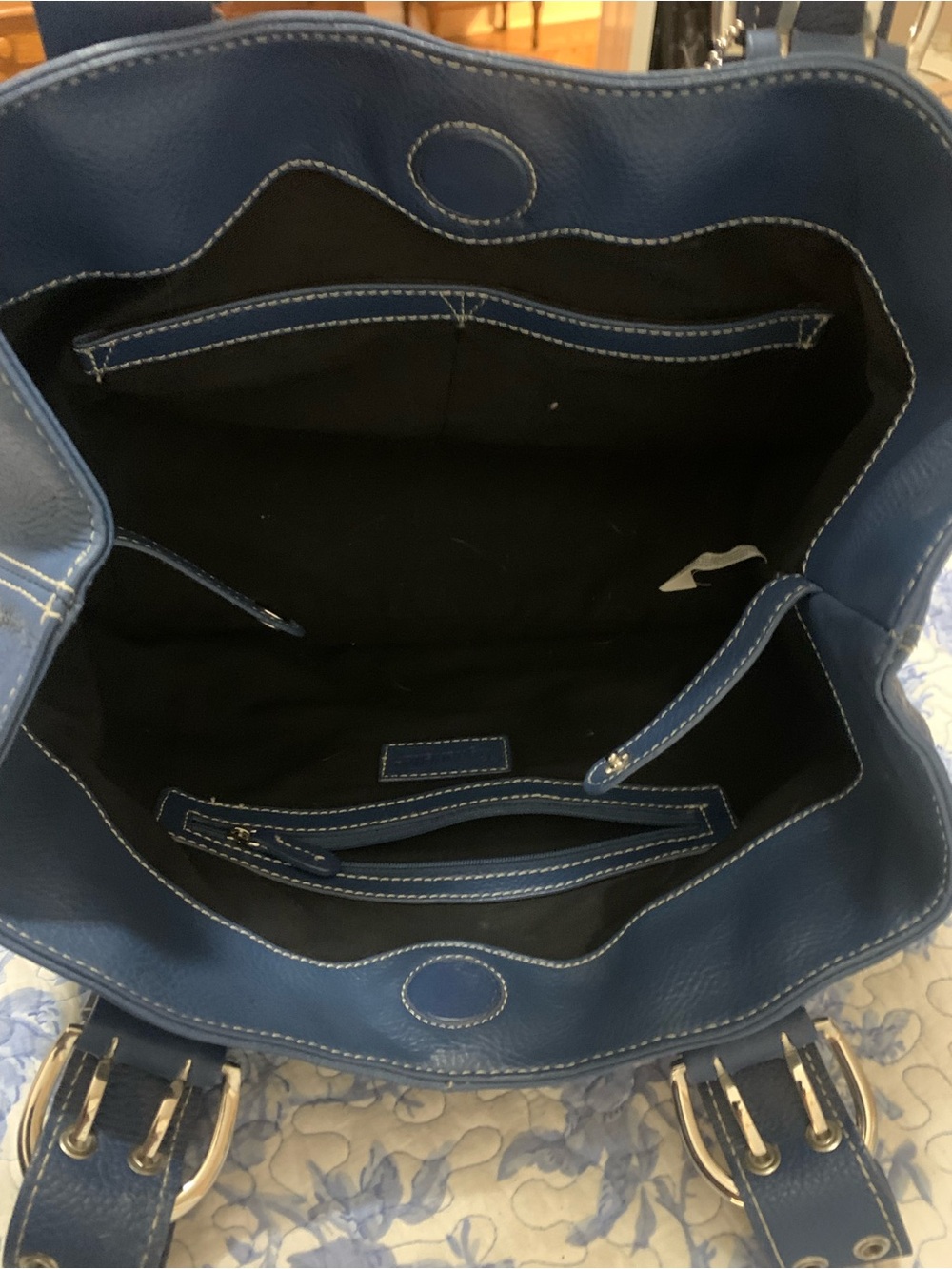 Tignanello Deep Blue Leather Shoulder Bag with Buckle Accents - Picture 4 of 5